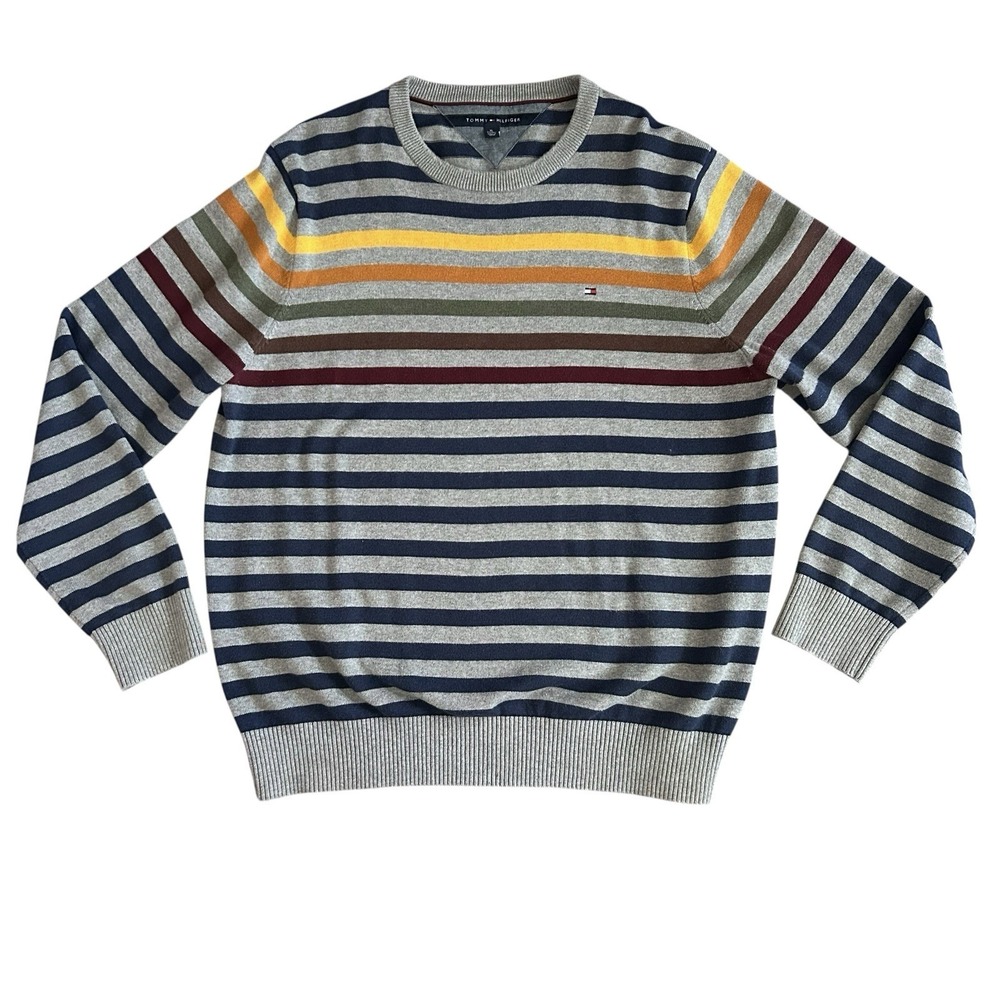 Tommy Hilfiger‎ Sweater Men's Striped Crew Neck Long Sleeve Grunge Skater XL